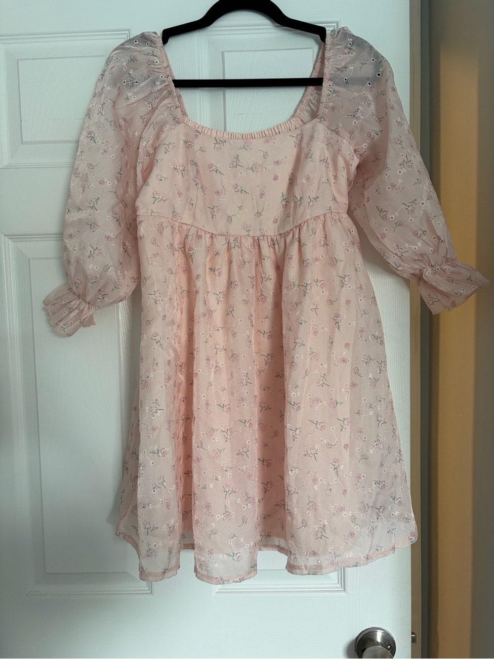 Thirty Thirty Pink Coquette Fairy Square-Neck Floral Babydoll Mini Dress Small - Picture 13 of 14